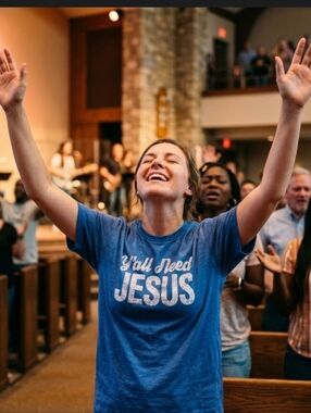 Christian T Shirt Blue Sz S-M "Y'all Need Jesus" Inspirational